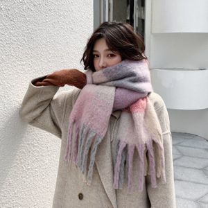 220X35CM Winter Thicken warm kwastje grote cashmere-achtige lange sjaal voor vrouwen dubbelzijdig kleur grote gestreepte dames sjaals
