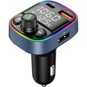 Fm-zender Met QC3.0 + Pd Poort Lader, 7 Kleur Led Sfeer Licht Mp3 Audio Muziek Stereo Adapter Ondersteuning Tf Card &amp; Usb Schijf