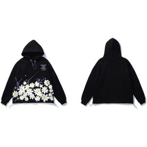 Gonthwid Graffiti Daisy Bloemen Bloemenprint Fleece Hoodies Sweatshirts Heren Harajuku Ongedwongen Losse Hooded Tops Uitloper Mannelijke