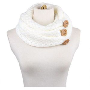 Winter Warm Knit Infinity Sjaal Luxe Vrouwen Effen Kleur Gehaakte Patroon Basic Chunky Grote Knop Gebreide Snood Ring Sjaal
