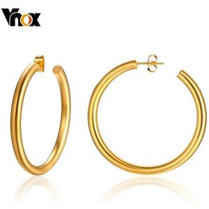 Vnox Gold Tone Rvs Oorringen Voor Vrouwen Street Wear Oorbellen Mat Oppervlak Trendy Brincos