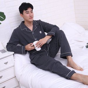 Mannen Pyjama Lente Lange Mouwen Katoenen Pyjama Nachtkleding Mannelijke Streep Lounge Pyjama Sets Plus size Nightwear2XL