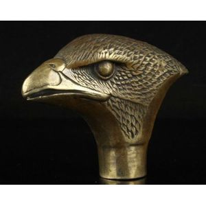 Chinese Oude Bronzen Hand Gesneden Eagle Standbeeld Cane Wandelstok Hoofd