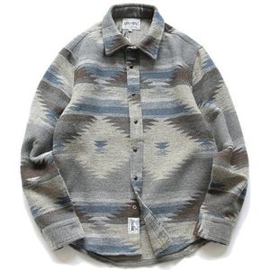 Flanellen Shirts Folk-custom Shirts voor Mannen Vintage Wollen Leisure Patroon Jurk Casual Shirt Mannen Japanse Streetwear Shirts