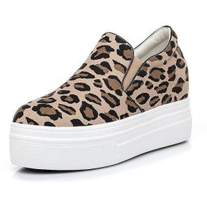 Luipaard Print Vrouwen Ademend Canvas Schoenen Platte Platform Wedge Hoogte Toenemende Schoenen Vrouwen Casual Sneakers B098