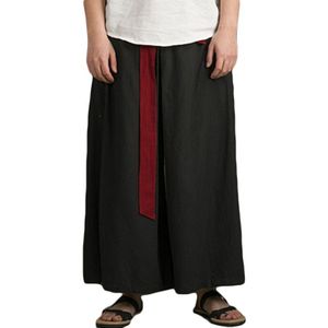 Incerun Chinese Stijl Mannen Wijde Pijpen Broek Patchwork Joggers Losse Katoenen Hanfu Broek Mannen Elastische Taille Vintage Met Riem Broek