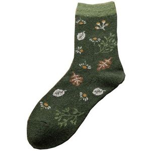 Winter Vrouw Sokken Bloemen Gedrukt Lolita Warm Wol Koreaanse Stijl Harajuku Retro Lange Sokken Zachte Meisjes Streetwear Crew Sok Groen