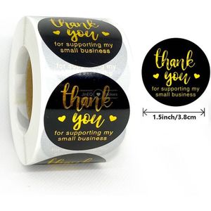 3.8Cm Zilver & Goud Dank U Stickers Voor Ondersteunende Mijn Kleine Business Ronde Balck Label Stickers Voor Verpakking Afdichting stickers