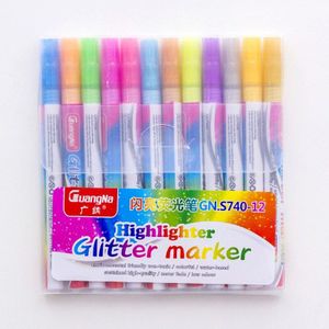 12 Kleuren Markeerstift Glitter Marker Pen Set Kleur Tekening Markers Snelle Droge Creatieve Diy Fotoalbum Graffiti Pennen Art Supplies