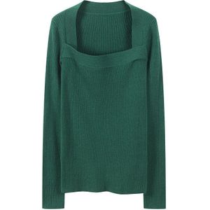 [Eam] Green Breien Trui Losse Fit Vierkante Kraag Lange Mouw Vrouwen Truien Mode Tij Herfst Winter 1Y57906