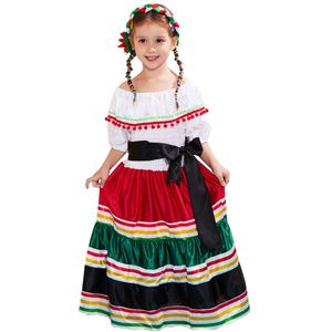 Eraspooky Traditionele Folk Mexicaanse Jurk Meisjes Halloween Kostuum Voor Kids Mexico Carnaval Party Dansvoorstelling Fancy Dress