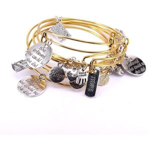 5Pcs Armband Set Zilveren Kleur En Gouden Kleur Armbanden Voor Vrouwen Meisjes Juwellen Liefde Hoop Geloof Brief Charm Armbanden c034