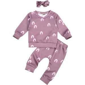 Peuter Baby Girl Outfit Regenboog Lange Mouw Sweater Trui Tops Shirts Broek 2 Stuks Kleding Set