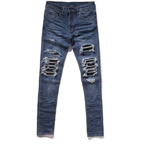 Justin Bieber Zwart Icoon Mannen Ripped Jeans Blue Vernietigd Slanke Denim Casual Skinny Ruches biker motorfiets Jeans