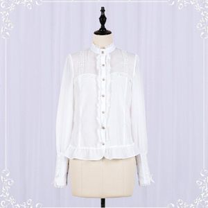 Lolita Blouse Witte Lange Mouw Kant Elegante Chiffon Lolita Shirt Retro Gothic Lolita Kleding Japanse Kawaii Lolita Tops VO925