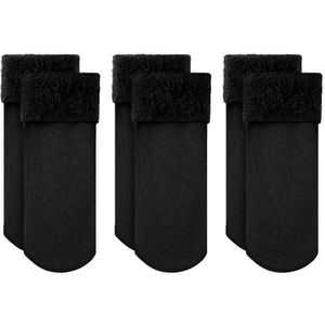 3 Pairs Winter Warm Vrouwen Sokken Effen Kleur Dikker Thermische Sokken Zachte Plus Fluwelen Sokken Casual Sneeuw Sokken Thuis Vloer zwarte Sok