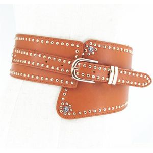 Metalen Klinknagel Brede Studs Kralen PU Lederen Riemen Pin Gesp vrouwen buikband riem riem taille vrouwelijke accessoires