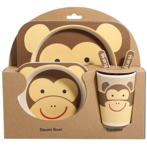 5 stks/set Baby Schotel Servies Kinderen Cartoon Hondeschotels Kids Natuurlijke Bamboevezel Servies Met Kom Vork Cup Lepel Plaat