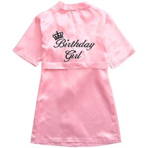Casual Peuter Baby Kids Meisjes Gown Roze Solid Brief Gedrukt Zijde Satijn Kimono Gewaden Badjas Verjaardag Meisjes Nachtkleding