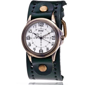 Ccq Vintage Koe Lederen Quartz Horloge Vrouwen Mannen Brons Sight Dial Casual Dress Horloges Klok Relogio Masculino