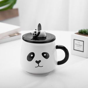 Keramische Cup Student Kantoormedewerker Hand Getrokken Mok Panda Cartoon Water Fles Met Deksel Melk Koffie Waterkoker