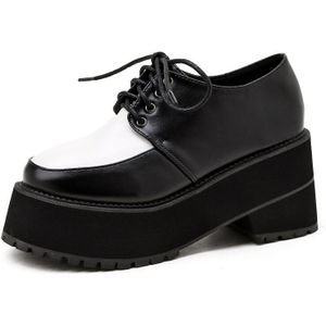 Byqdy Punk Pu Leer Lace-Up Vrouwen Pompen Ronde Neus Mary Janes Schoenen Retro Vierkante Dikke Platform Hoge hakken Schoenen Herfst