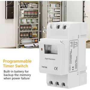 Din Rail Mount THC15A Tijdschakelaar Programmeerbare Digitale Schakelklok 220-240VAC 16A Vertraging Schakelrelais Timer