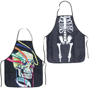 2 Stuks Halloween Grappig Gedrukt Schort Volwassen Keuken Schorten Voor Party Koken Tuinieren Bbq (Skelet + Schedel)