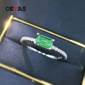 Oevas 100% 925 Sterling Zilver 4*6Mm Synthetische Emerald Trouwringen Voor Vrouwen Sparkling Wedding Engagement Fine Jewelry
