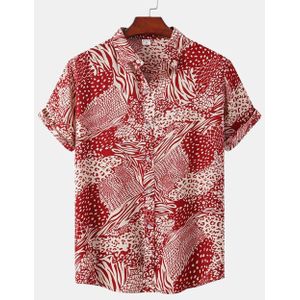 Sexy Rode Luipaard Print Heren Hawaiiaanse Shirts 2022 Zomer Korte Mouw Tropische Aloha Shirts Mannelijke Party Kleding