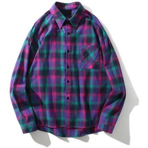 Dark Icoon Turn-Down Kraag Flanel Plaid Sihrt Mannen Mode Hip Hop Shirt Zomer Straat Lange Mouwen Shirts streetwear