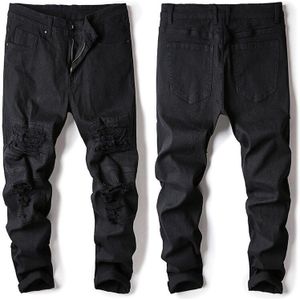 Skinny Ripped Jeans Slanke Zwarte Mannen Mode Strakke Hip-Hop Stretch Broek Potlood Broek Alle-Match Trend Ripped jeans Voor Mannen