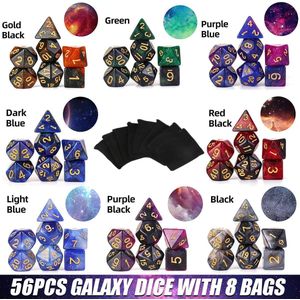28/35/56Pcs Galaxy Glitter Concept Polyhedrale Dobbelstenen Gemengde Kleur Acryl Dices Rollenspel Board Tafel Spel met Pouch Voor Party