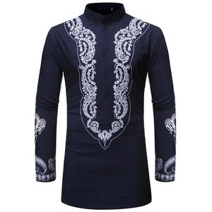 Tops mannen Casual Shirt Nationale Stijl Printing Bloemen Patroon Shirts Mannen Mode Standaard Editie Lange Mouw