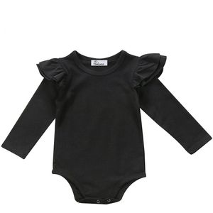 Leuke Pasgeboren Baby Meisje Lange Mouw Ruches Bodysuit Jumpsuit Wit Zuiver Zwart Outfit Kleding 0-18 M