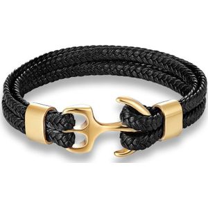 Roestvrij Stalen Armband Goud Black Metal Anker Grijs Woven Leather Charm Armbanden Voor Mannen En Vrouwen Sieraden