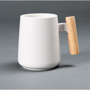 Nordic Eenvoudige Wit Zwart Keramische Mok Koffie Met Houten Handvat 480Ml Water Cup Voor Relatiegeschenk Moderne stijl Mokken