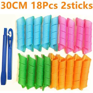 Haar Rollen Slak Vorm Niet Golfvorm 75Cm 18Pcs 4 Sticks Spiraal Ronde Krullen Haar Krultang Soft Hair Curler bendy Haar Rollen Diy