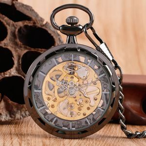 Vintage Horloge Ketting Steampunk Skeleton Mechanische Fob Zakhorloge Klok Hanger Hand-Kronkelende Mannen Vrouwen Ketting
