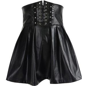 Rapwriter Mode Verstelbare Hoge Taille Lace Up Pu Plooirok Vrouwen Goth Sexy Back Rits Lederen Mini Rok Saias falda