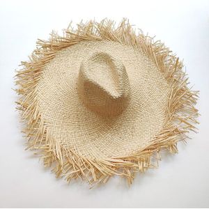 Handgemaakte Vrouwen Stro Zon Hoeden Grote Brede Rand Gilrs Natuurlijke 100% Raffia Panama Beach Straw Zon Caps voor