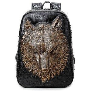 Diomo Stijlvolle Rugzakken 3D Wolf Hoofd Rugzak Speciale Cool Schoudertassen Voor Tienermeisjes Jongens Pu Lederen Laptop Schooltassen