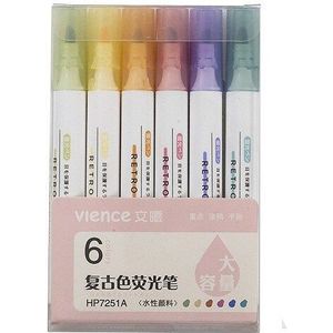 6Pcs Retro Kleur Markeerstift Set Morandi Candy Fluorescerende Marker Liner Pennen Voor Tekening Verf Dagboek Kantoor School A6846