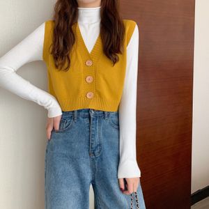 Trui Vest Vrouwen Crop Top Single-Breasted Chic Koreaanse Stijl Solid Casual Stijlvolle Losse Elegante All-Match femme Vesten