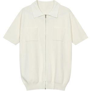 Iefb Koreaanse Rits Gebreide Korte Mouwen Mannen Casual 2022 Turn-Down Kraag Eenvoudige Effen Kleur Losse truien 9A1353