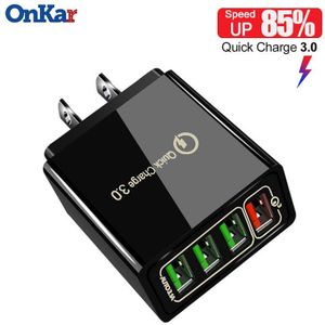 Onkar 4 Poorten Usb Charger Eu/Us/Uk Plug Usb Charger Quick Charge 3.0 Voor Telefoon Adapter Tablet draagbare Monitor