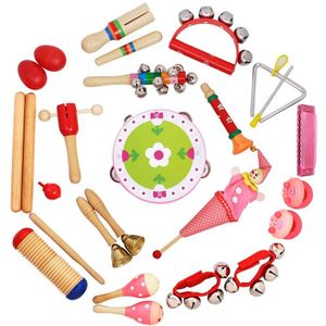 Muzikaal Speelgoed Slaginstrumenten Band Ritme Kit voor Kids Kinderen Peuters met Tamboerijn Houten Guiro Handbells Maracas