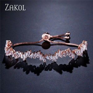 Zakol Mode Shinny Aaa Kubieke Zirkoon Baguette Verstelbare Ketting Armband &amp; Bangle Voor Vrouwen Meisje Bruiloft Sieraden FSBP161