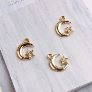 30 stks/partij Mode-sieraden Gold Kleur Tone Moon & Ster Met Strass Charme Voor DIY Sieraden Maken Oorbel accessoires