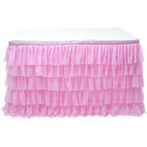 Wit Roze Tulle Chiffon Bed Rok Ruches Geplooide Tafel Rok Decoratie voor Rechthoek Ronde Tafel 5- laag